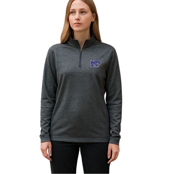 K State Athletic Popover 1/4 Zip Mock Polo Gray Logo Top Sz Large - Picture 1 of 7